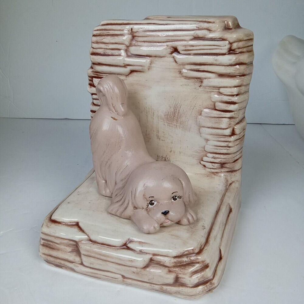 Vintage Ceramic Puppy Cocker Spaniel Brown Tan Pink Taupe Dog Pup Figurine